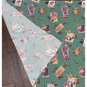 Vintage Wilton Court 54"X47" Green Gingham Tablecloth with Seed Packets Gorgeous
